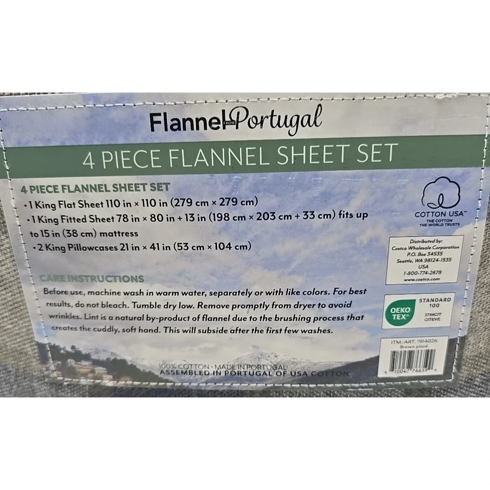 Flannel From Portugal Winter Check Flannel Sheet Set 4 Piece King‎ 100% Cotton